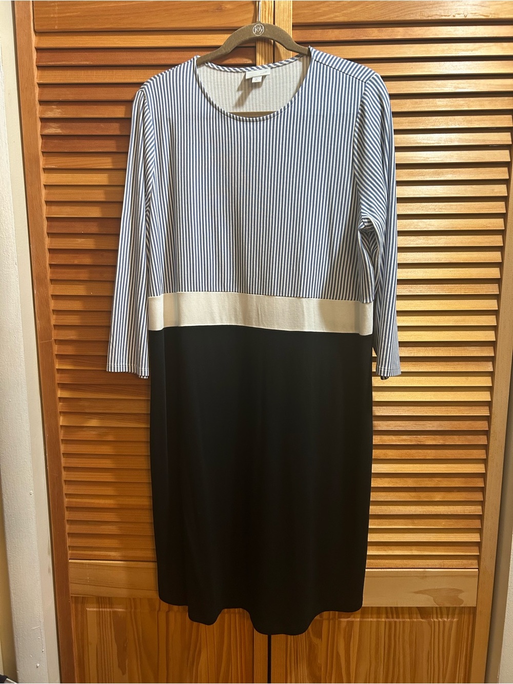 Striped Blue & White Top with Black Skirt Colorblock Dress